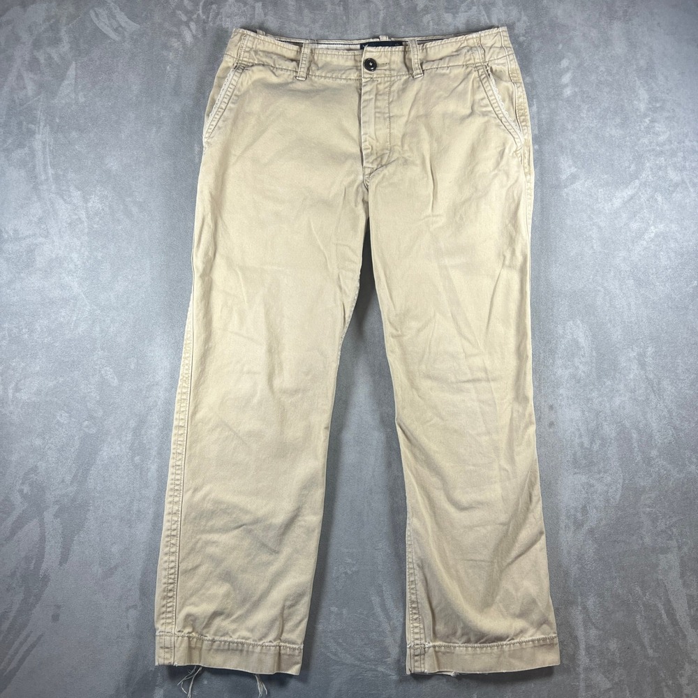 Y2K American Eagle Outfitters Khaki Chino Mens Pants Size 33x30 Tan Distressed
